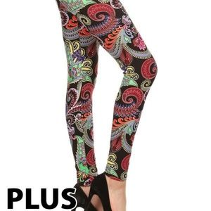 Plus Multi Color Paisley Print Leggings